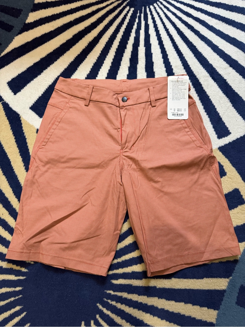lululemon athletica Men's Salmon Micro-Check Flat Front Shorts